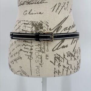 Kate Spade Black Genuine Leather Belt with Gold Hardware and White Stitching, S